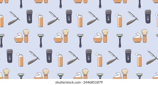 Seamless pattern with shaving supplies doodle vector