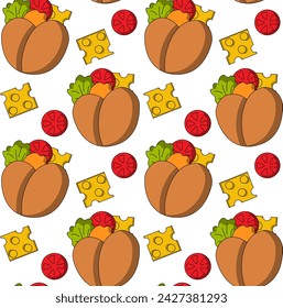 Seamless pattern with Shawarma in the shape of a heart