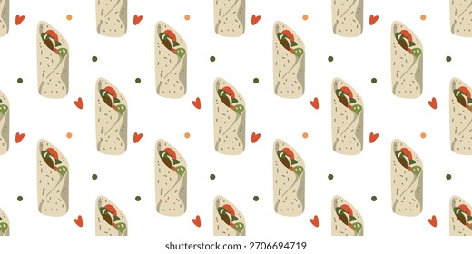padrão sem costura com shawarma wraps ilustração