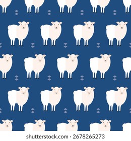 nahtloses Muster Schaf Tier auf blauem Hintergrund Vektor Tapete Textil Geschenkverpackung Stoff