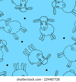 Seamless pattern with sheep blue-2