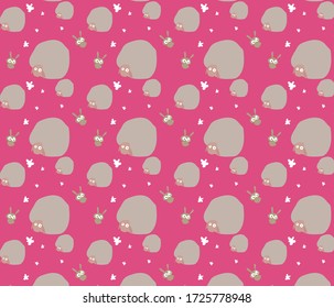 seamless pattern sheep bunnies flowers pink background vector illustration