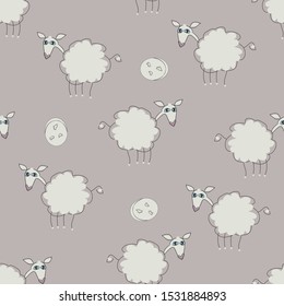 Seamless pattern of sheep and cheese on a gray background