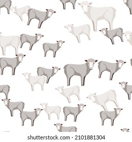 Seamless pattern of sheep. Domestic animals on colorful background. Vector illustration for textile prints, fabric, banners, backdrops and wallpapers.