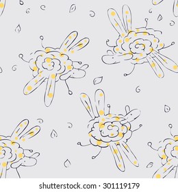 Seamless pattern of sheep with dragonfly's wings