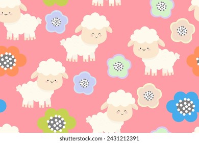 seamless pattern with sheep and flower