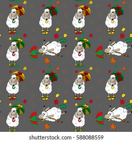 Seamless pattern with sheep and foliage
