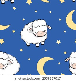 seamless pattern sheep hand drawn kids print