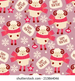 Seamless pattern with sheep. Happy New Year!