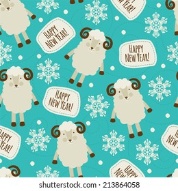 Seamless pattern with sheep. Happy New Year!