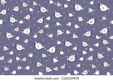 seamless pattern with sheep and numbers