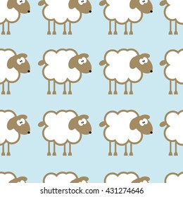 Seamless pattern with sheep on blue background. For cards, invitations, baby shower albums, backgrounds and scrapbooks. Can be used for wallpapers. Vector illustration.