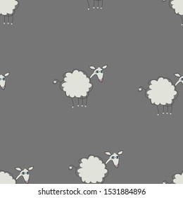 Seamless pattern of sheep on a gray background