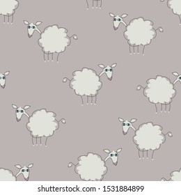 Seamless pattern of sheep on a gray background