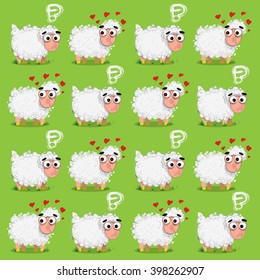 Seamless pattern with sheep on a green background.