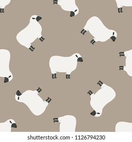 Seamless pattern with sheep on grey background.