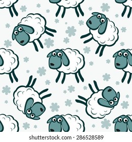 Seamless pattern with sheep on a white background.