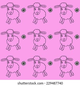 Seamless pattern with sheep pink