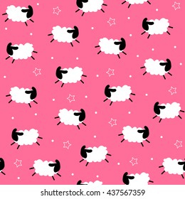 Seamless pattern with sheep and star. Vector  background