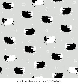 Seamless pattern with sheep and star. Vector  background