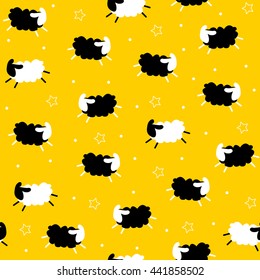 Seamless pattern with sheep and star. Vector  background