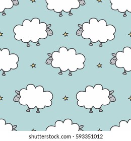 Seamless pattern with sheep and stars.Baby background.