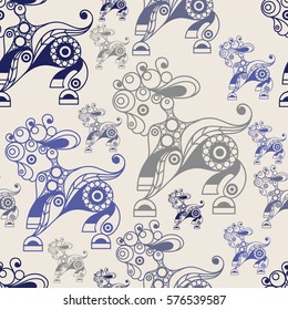 Seamless pattern with sheep (symbol of the Easter holiday). Decorative print. Abstract background texture. Fabric, cloth design, wallpaper, wrapping, packaging. Vector illustration.
