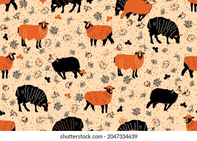 seamless pattern with sheep, vector design for paper, fabric and other surfaces.