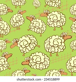 seamless pattern with sheep who jump over the fence