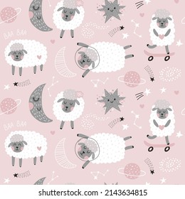 Seamless pattern with sheeps. Fabric print. Vector illustration.