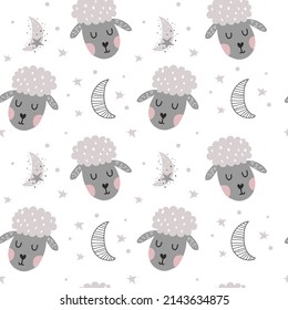 Seamless pattern with sheeps. Fabric print. Vector illustration.