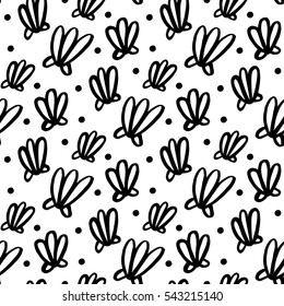 Seamless pattern with shell in marine style. Hand-drawing of black ink on a white background. Vector Image. 