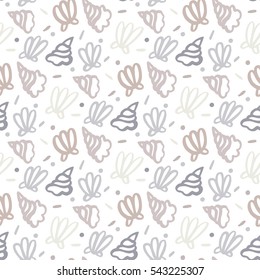 Seamless pattern with shell in marine style on a white background. Vector Image. 