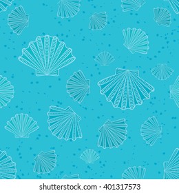 Seamless pattern of shell on blue background.