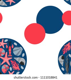 Seamless pattern with shell, sea star and other.