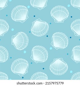 Seamless pattern with shells and clams on a blue background Vector illustration in a flat style