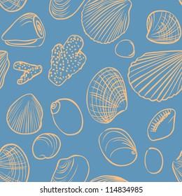 Seamless pattern with shells and corals