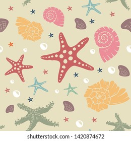 Seamless pattern of shells of different colors