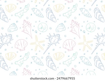 Seamless pattern of shells, hand-drawn