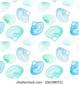 Seamless pattern. Shells  illustrations drawn by ink and pen. For your design, posters, postcards, invitations, menus, weddings and more. Vector