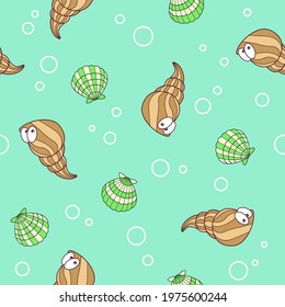 Seamless pattern with shells, isolated vector illustration