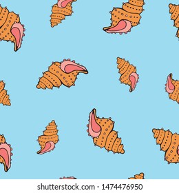 Seamless pattern with shells. Marine background. Sketch style. Great for greetings, invitations, wrapping paper, textile, wedding, wallpaper  and web design.  Vector illustration