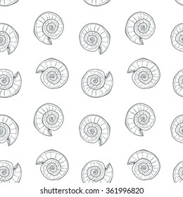 Seamless pattern with shells. Marine design.