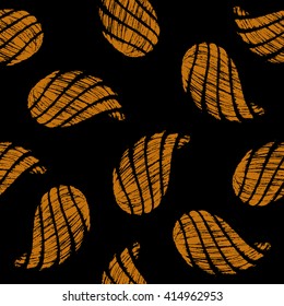 Seamless pattern with shells. Orange and black color. Vector illustration