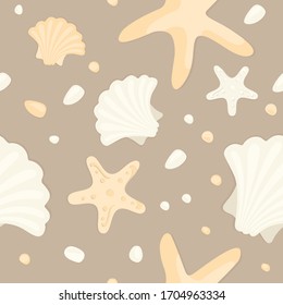 seamless pattern with shells and pebbles