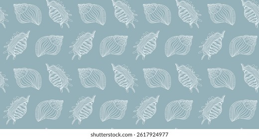 Seamless pattern with shells. Pink and blue sea shells seamless pattern. Trendy pattern of seashells for wrapping paper, wallpaper, stickers, notebook cover.