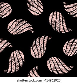 Seamless pattern with shells. Rose quartz and black color. Vector illustration