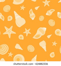 Seamless pattern with shells and sand. Sea summer theme.