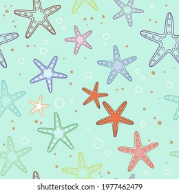 Seamless pattern with shells and sea ​​stars. isolated vector illustration