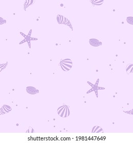 Seamless pattern with shells and sea ​​stars. isolated vector illustration